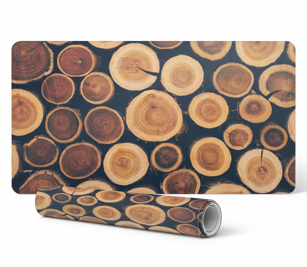 Decoratieve tafelmat met hoogwaardige print, houten cirkels, 100x50 cm