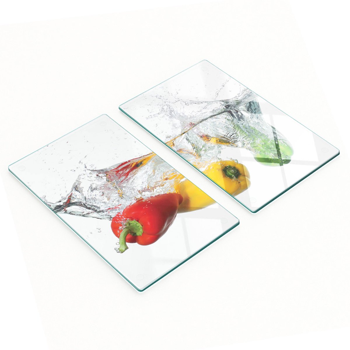 Decoratieve glazen serveerplanken voor snacks, Peppers Splash, 2x30x52 cm