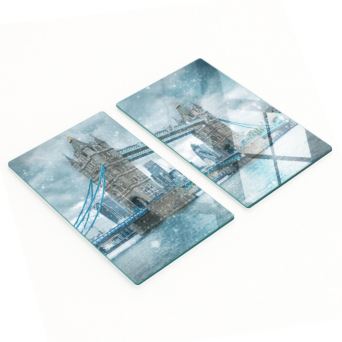 Set van twee glazen keukenplanken met Tower Bridge-motief, Londen, 2x30x52 cm