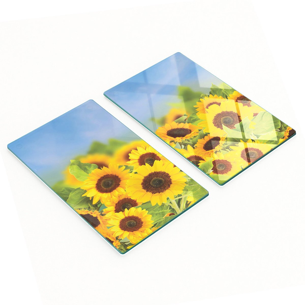 Geharde multifunctionele decoratieve glazen borden met zonnebloemen, 2x30x52 cm