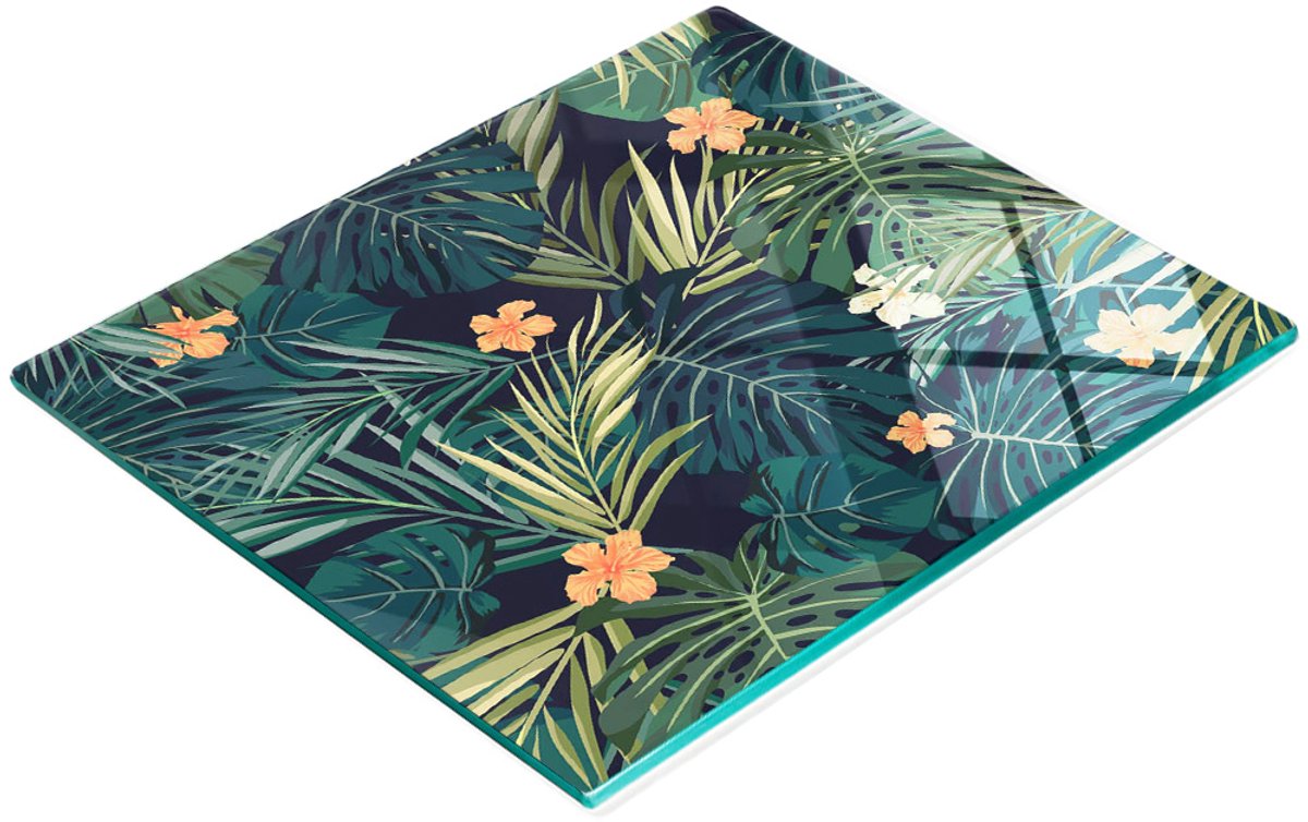 Glazen snijplank met tropische bladeren, 60x52 cm