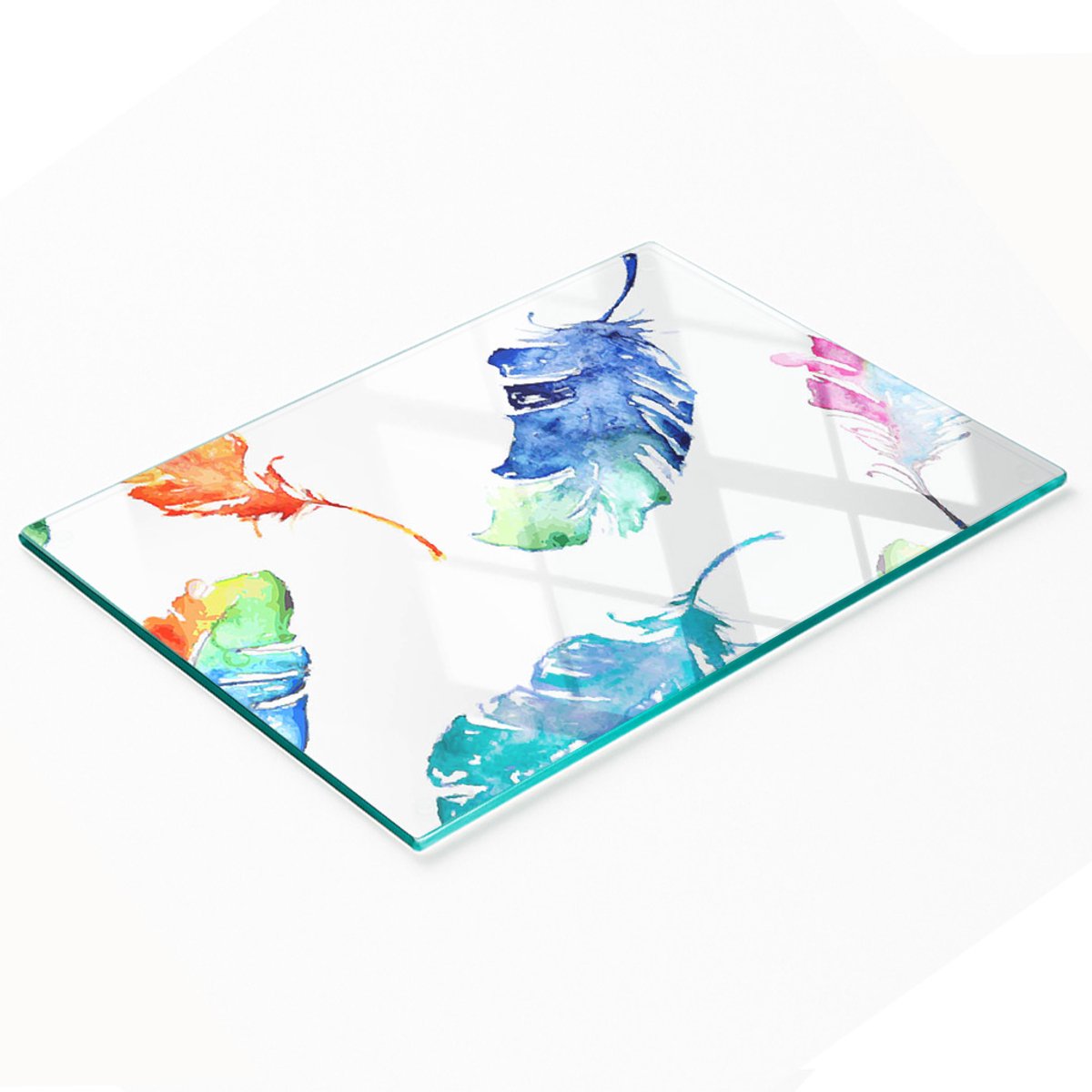 Decoratieve serveerplank van glas met kleurrijke veren, 80x52 cm