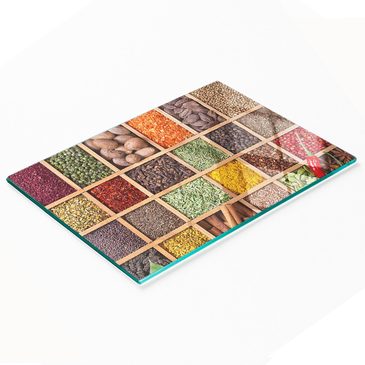Decoratieve snijplank van gehard glas voor specerijen en kruiden, 80x52 cm
