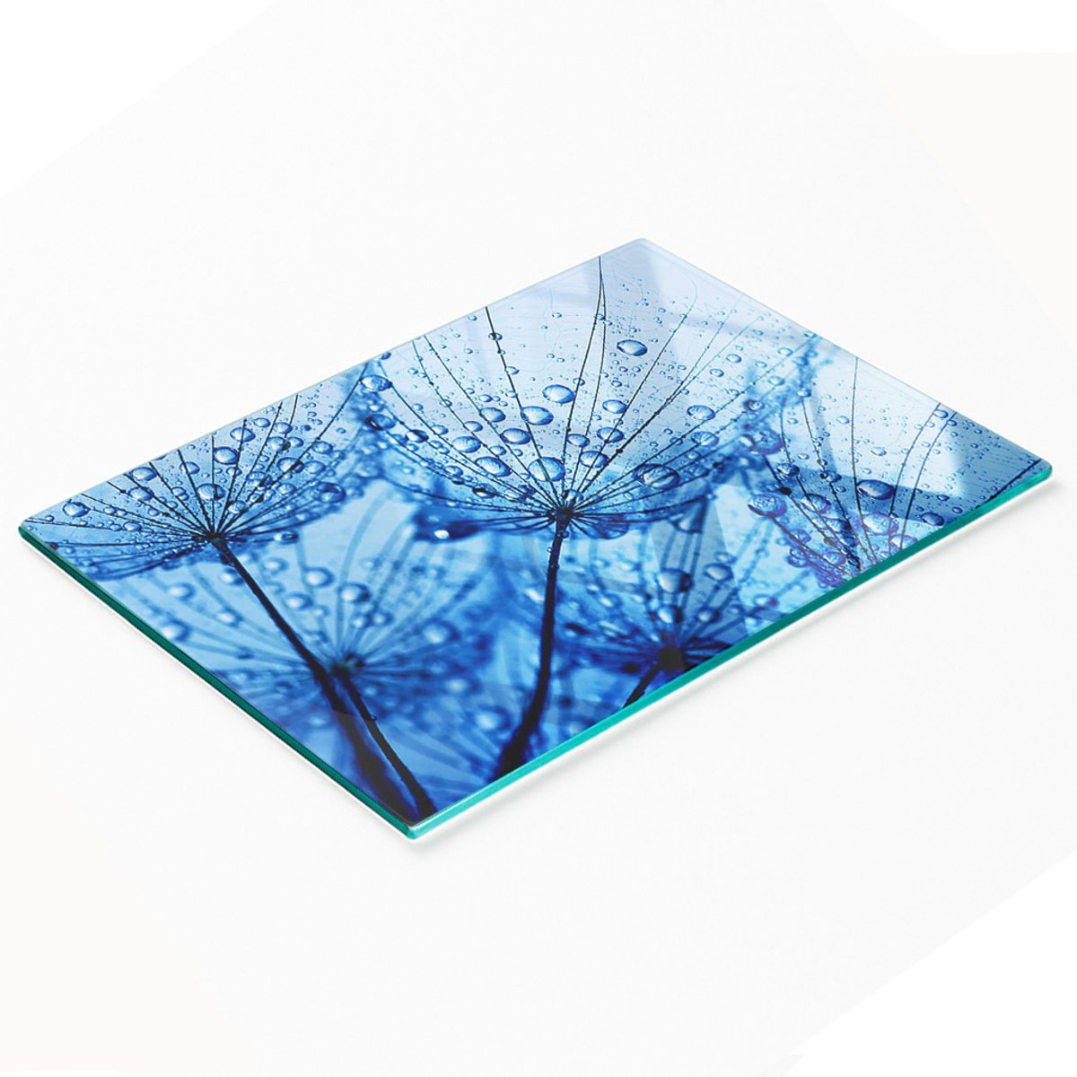 Gehard multifunctioneel decoratief bord van glas met paardenbloemenmotief, 80x52 cm