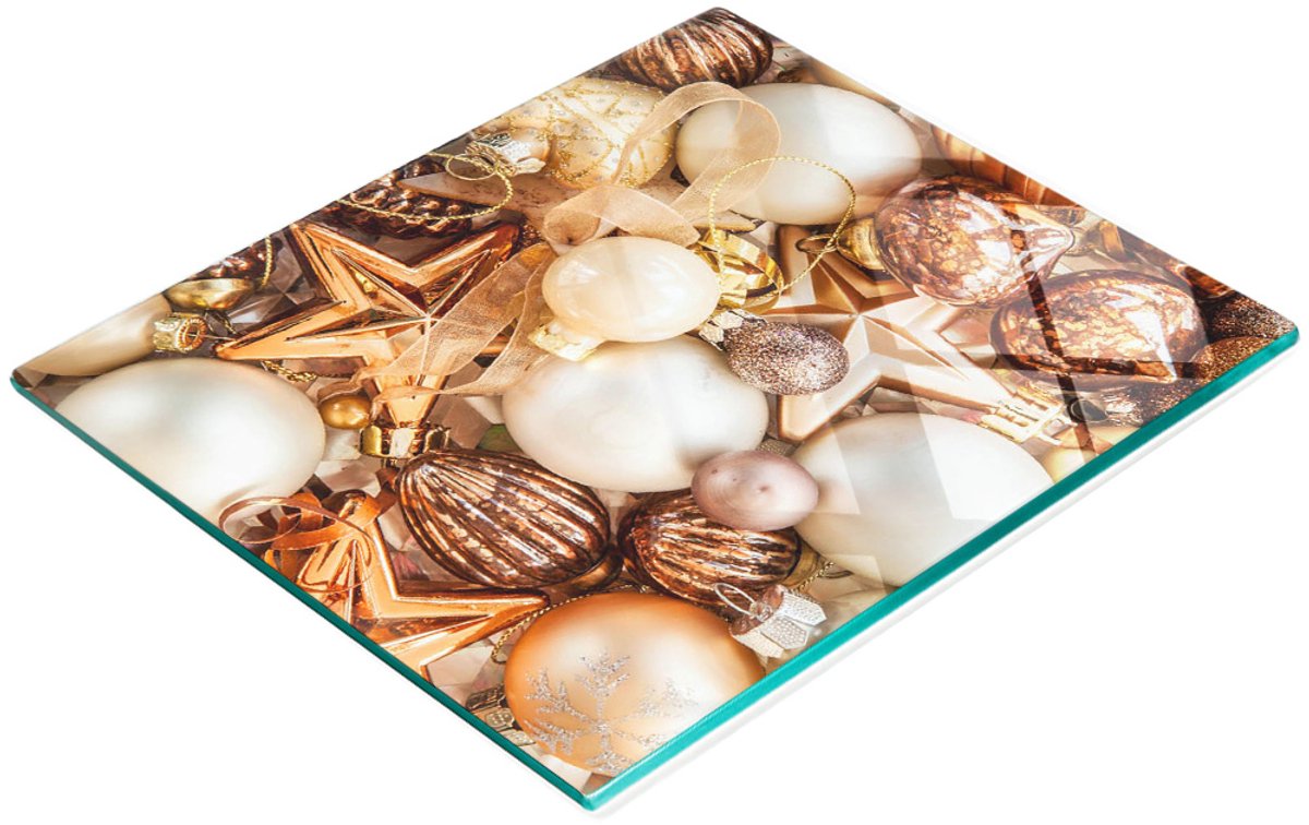 Decoratieve glazen snijplank met kerstballen, 60x52 cm