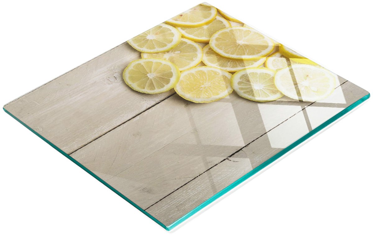 Decoratieve glazen snij- en serveerplank, citroenhout, 60x52 cm
