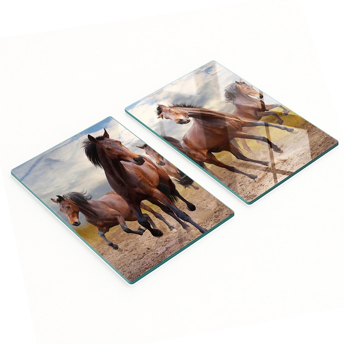 Multifunctionele decoratieve glazen keukenplanken met vijf paarden, 2x40x52 cm