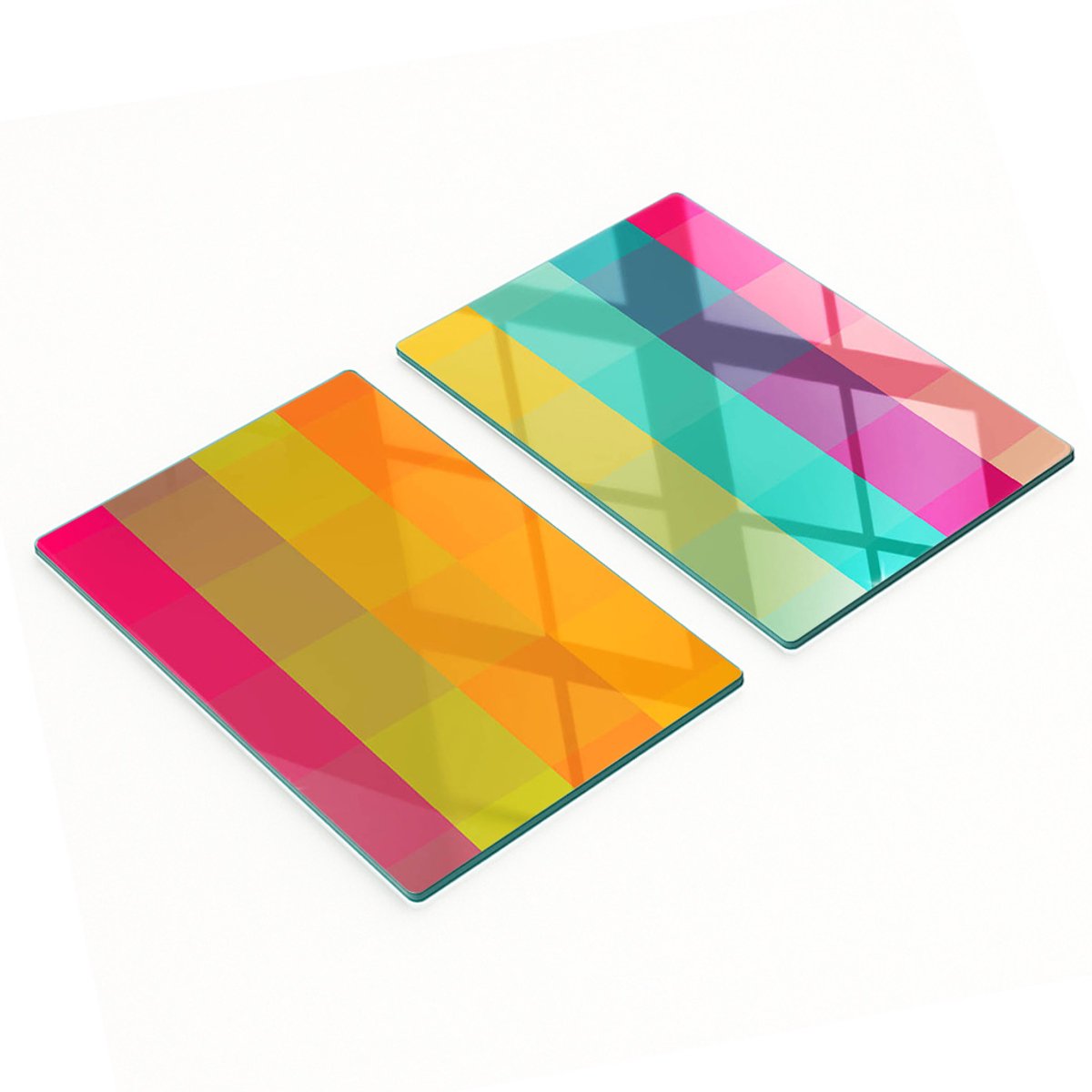 Decoratieve snijplanken van gehard glas, kleurrijke vierkanten, 2x40x52 cm