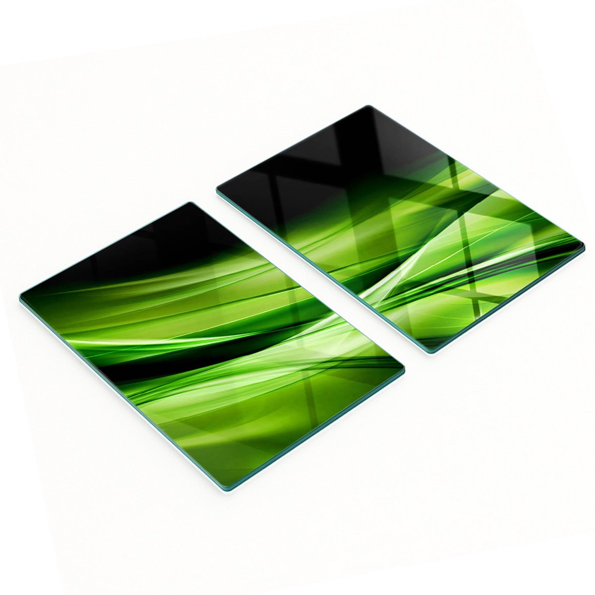 Set van twee decoratieve glazen keukenplanken met groene golven, 2x40x52 cm