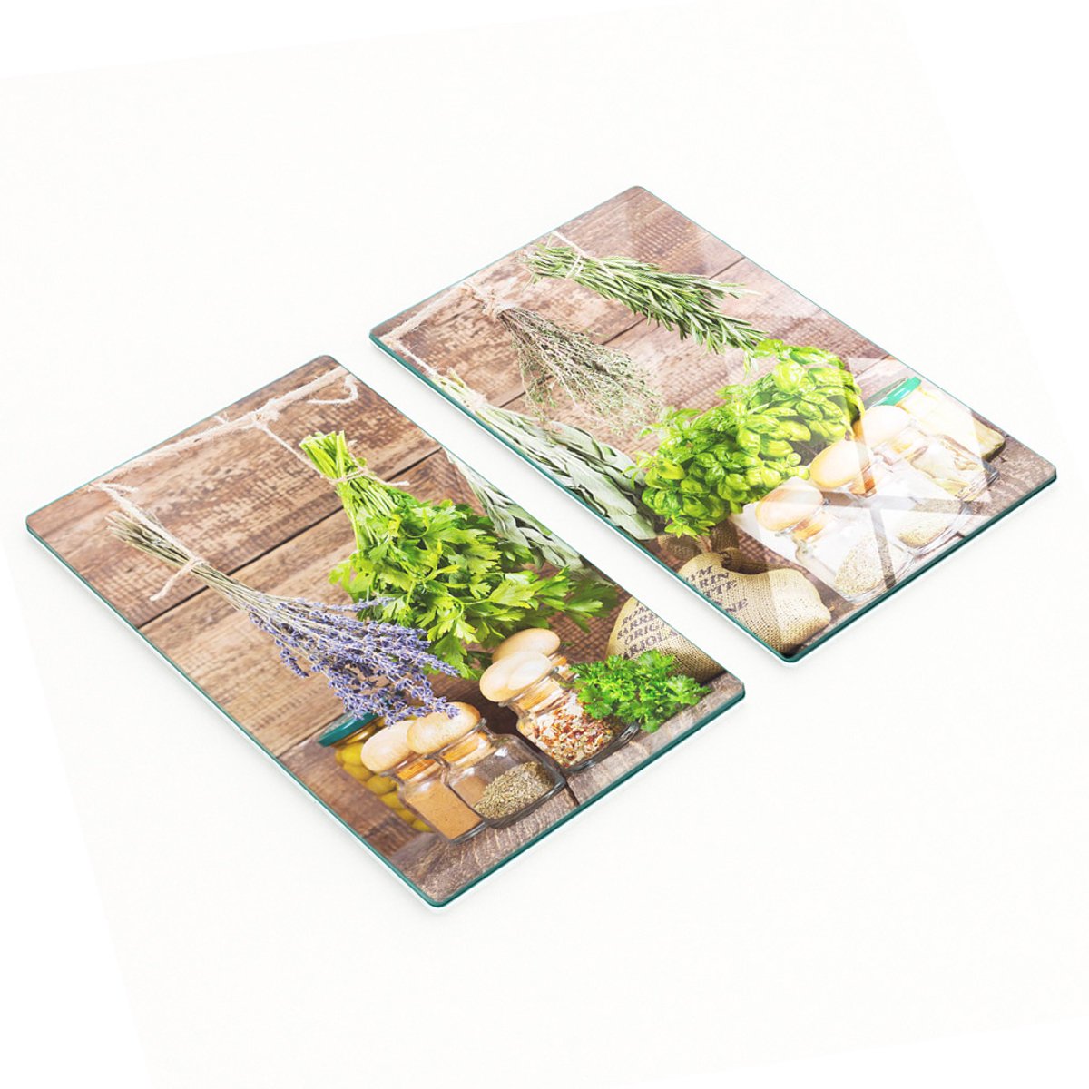 Glazen snijplanken voor in de keuken met afbeeldingen van kruidenslierten, 2x30x52 cm