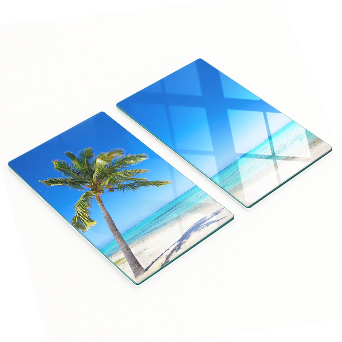 Decoratieve snijplanken van gehard glas met tropisch strandmotief, 2x30x52 cm
