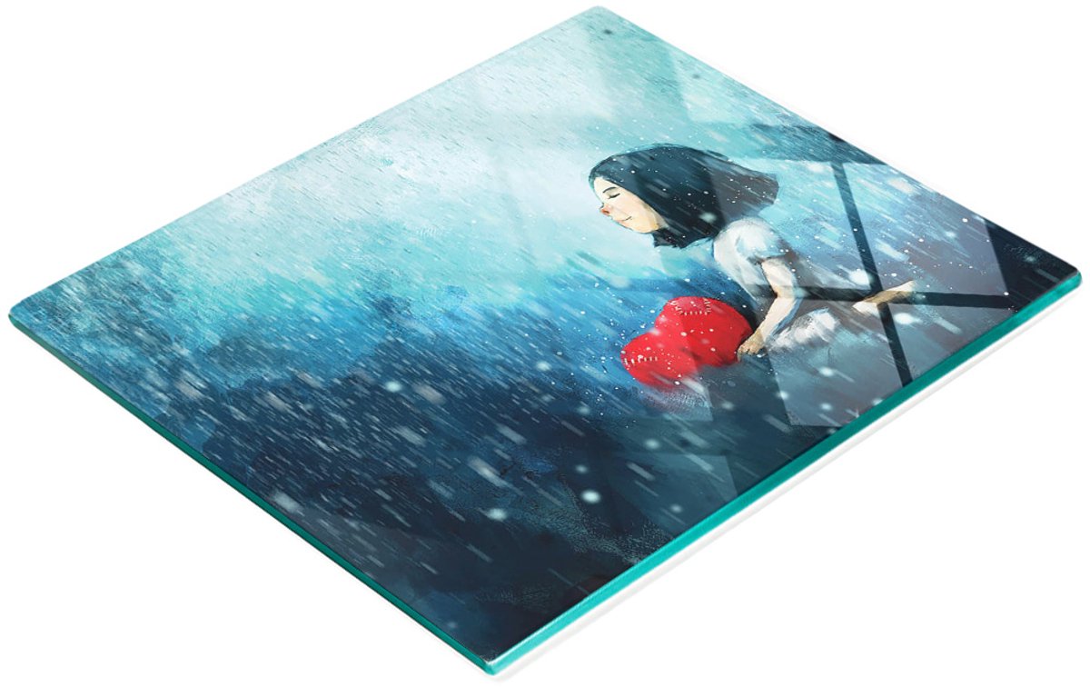 Decoratieve glazen snij- en serveerplank, meisjeshart, 60x52 cm
