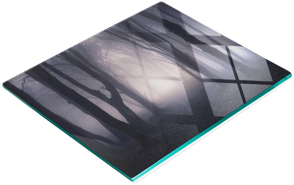 Multifunctioneel decoratief glazen bord met print van een donker bos, 60x52 cm