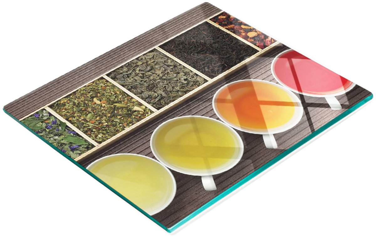 Keuken serveerplank van gehard glas met theemotief, 60x52 cm