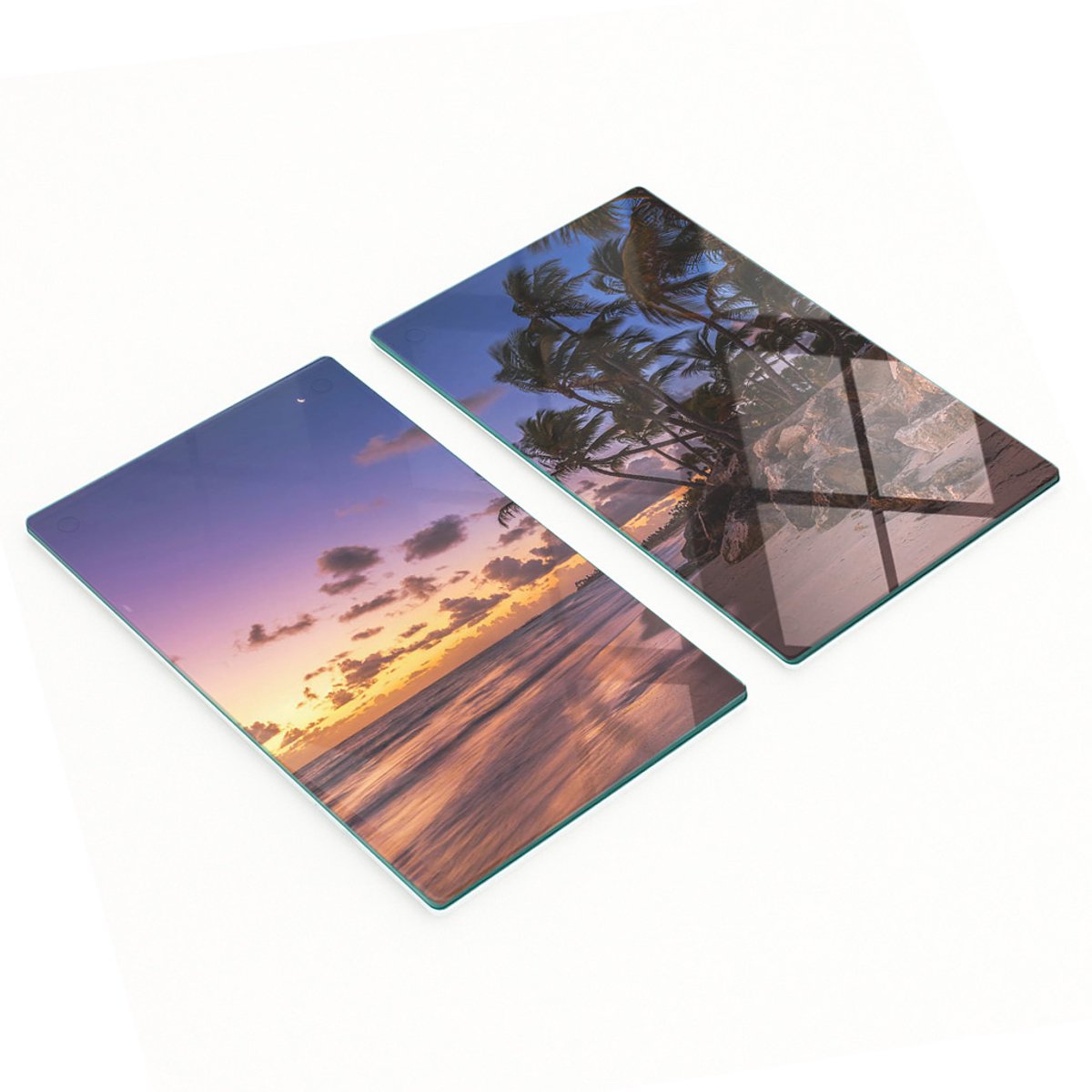 Geharde multifunctionele decoratieve glazen borden met strand- en zonmotief, 2x30x52 cm