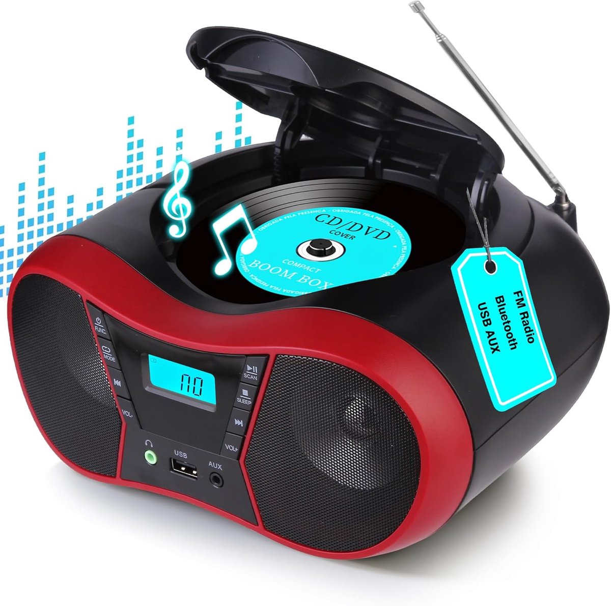 Draagbare CD-speler - Boombox Radio - Muziek Luisteren - Bluetooth en AUX - 23 x 21 x 11 cm