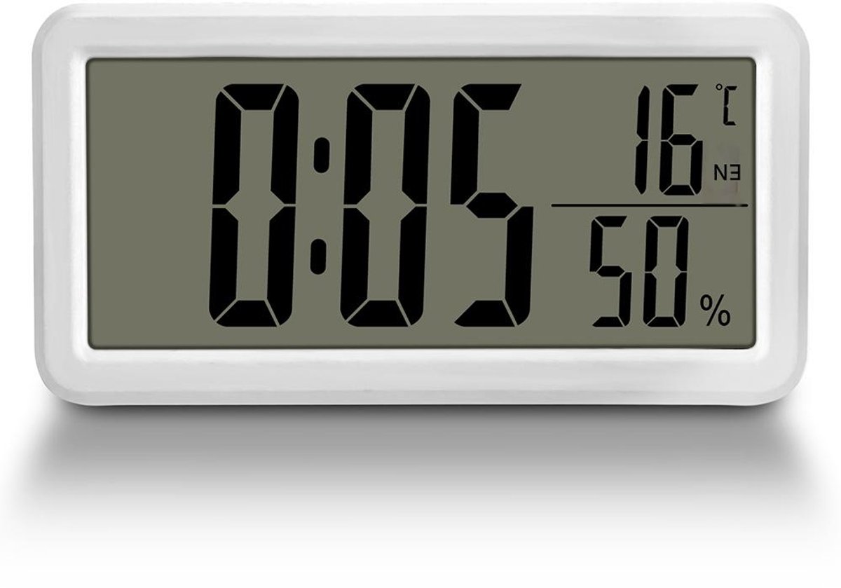 TuseRxln Wandklok - Digitale Klok - Temperatuur en Vochtigheid - 1 Stuk - Wit