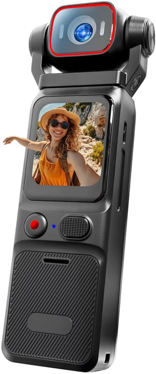 Vlogcamera 4K, 6-assige stabilisatie, kleine videocamera WiFi voor fotografie, mini bodycam, POV/pocketcamera, sportactiecamera, draagbare draadloze actiecamera voor buiten