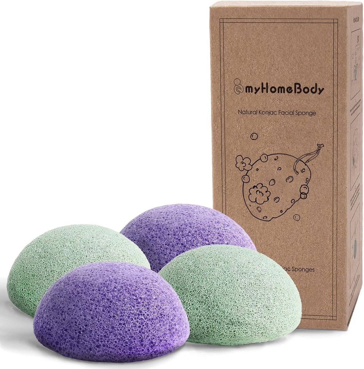 Gezichtsreiniging Sponges - Konjac Spons Set - Dagelijkse Reiniging - Natuurlijk Plantaardig Materiaal - 4 Stuks - Paars Groen