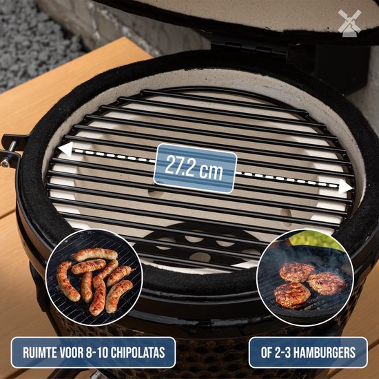 BluMill Kamado BBQ Egg - Kamado 13 Inch - Houtskoolbarbecues - Zwart - Ø 26cm - Houtskoolbarbecue Met Thermometer van Merkloos — afbeelding 2