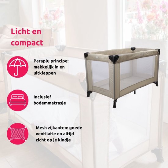 MamaLoes Campingbedje - Zwart - 120x60 cm - Inklapbaar Reisbedje - Met Draagtas en Bodemmatrasje