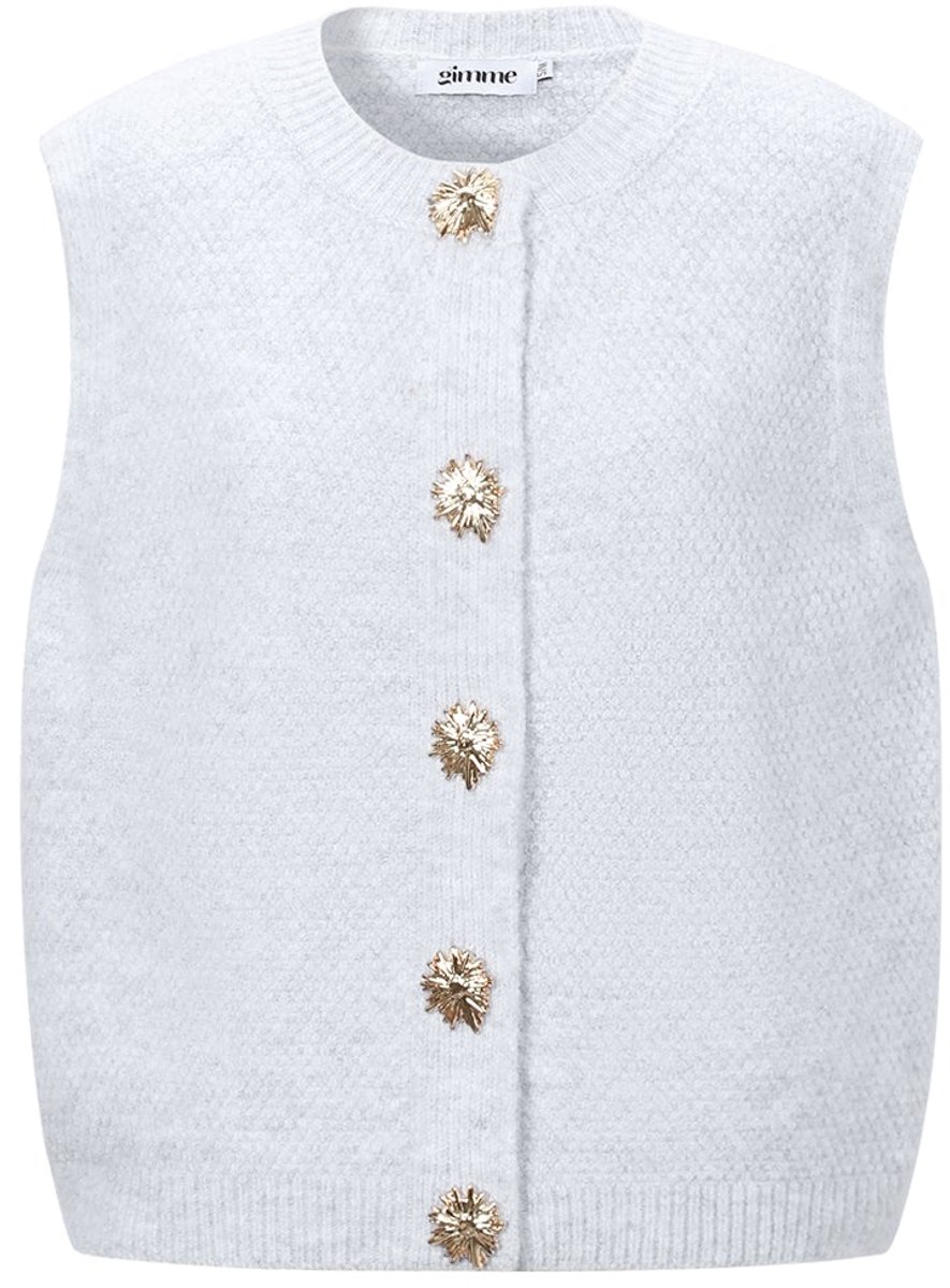 Comfortabel Gebreid Damesvest 'Gimme Bloemcardigan' met Unieke Bloemenknopen - Lichtgrijs - Maat S/M