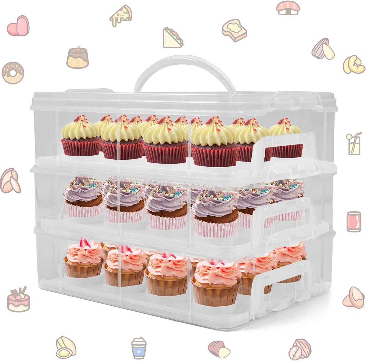 Cupcake Drager - Taart Bewaarder - Feestjes Thuis - Stapelbaar Ontwerp - 36 Cupcakes - Wit