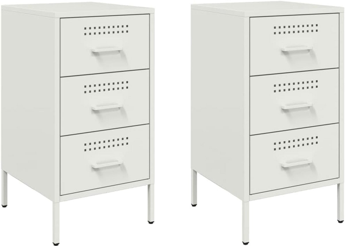 Nachtkastjes Set van 2 Wit Industrieel Stijl Cold Rolled Staal