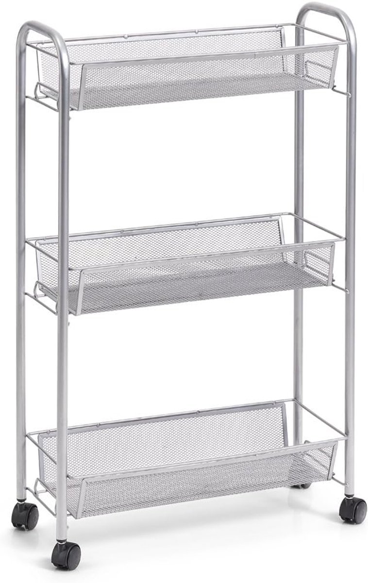 Draaibare Etage Trolley met 3 Laden - Metalen Opbergwagen voor Keuken of Badkamer