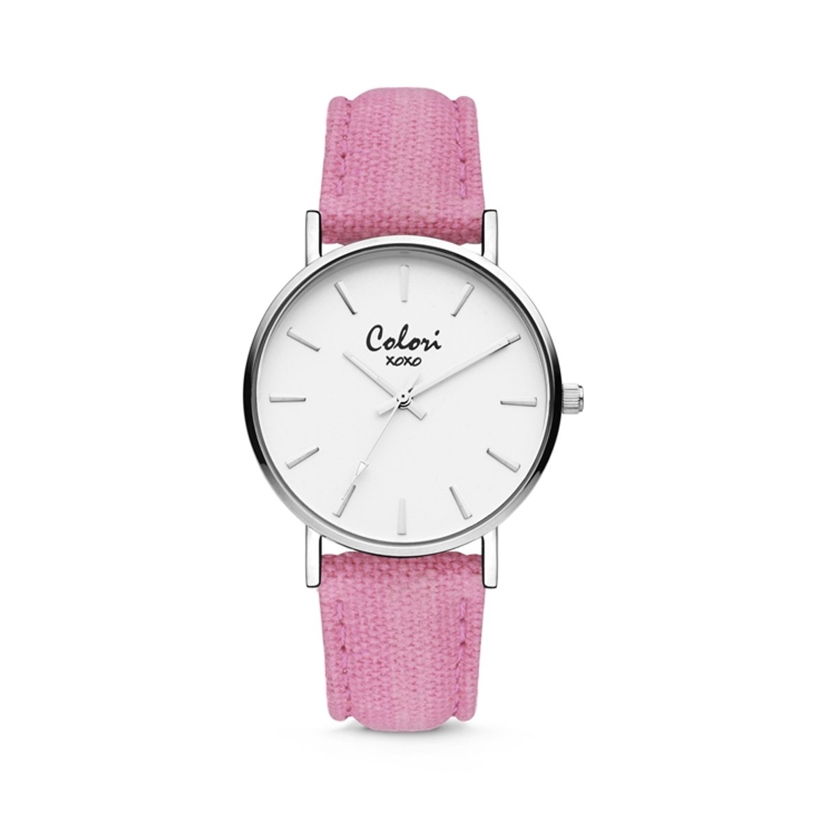 Colori XOXO 5 COL563 Horloge - Denim Band - Ø 36 mm - Roze - Zilverkleurig