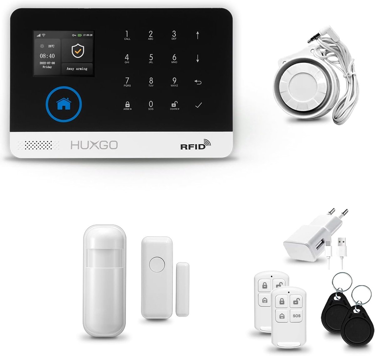 Alarmsysteem Kit - Draadloos Beveiligingssysteem - Huis Kantoor Garage - WiFi GSM Siren - 18.5 x 12.5 cm - Set 01