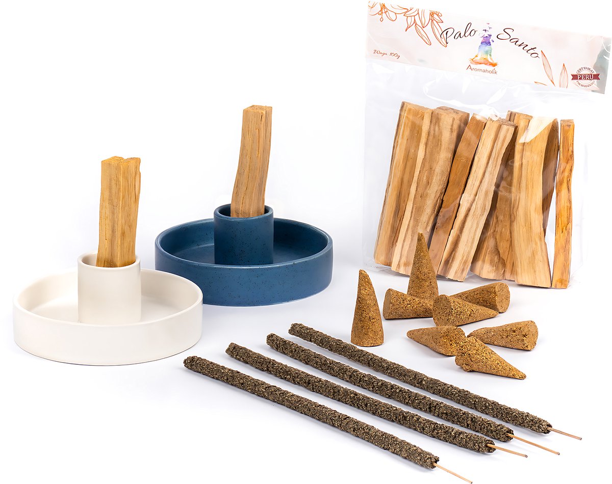 Aromaholik - Geschenkset - Keramische Standaard - Palo Santo Wierook uit Peru
