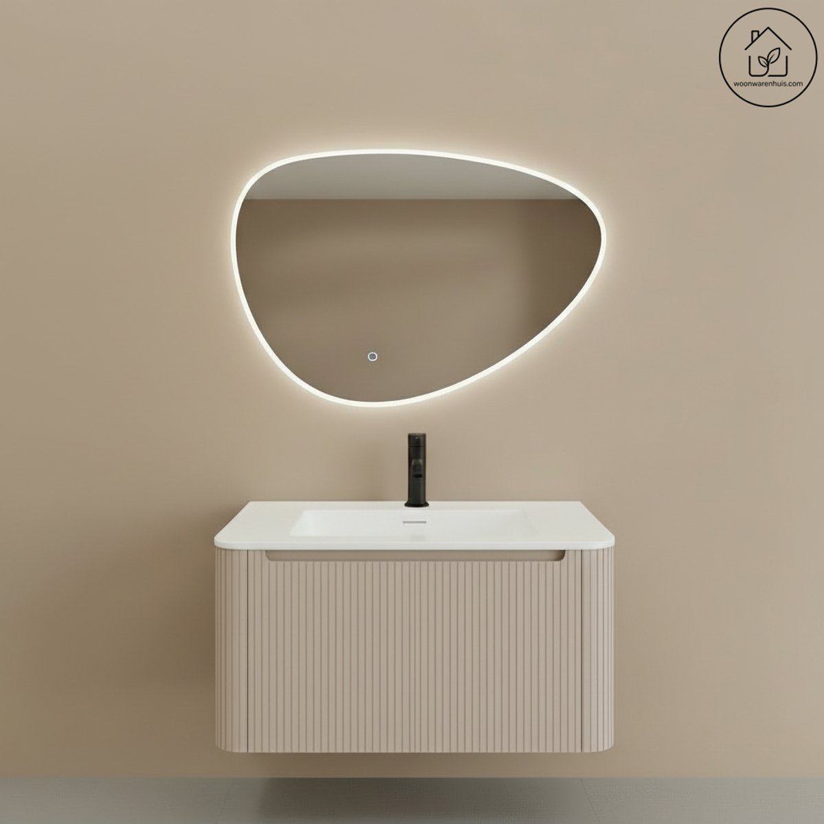 Badkamermeubelset Wiesbaden Sulora 80cm mat beige inclusief spiegel Uovo