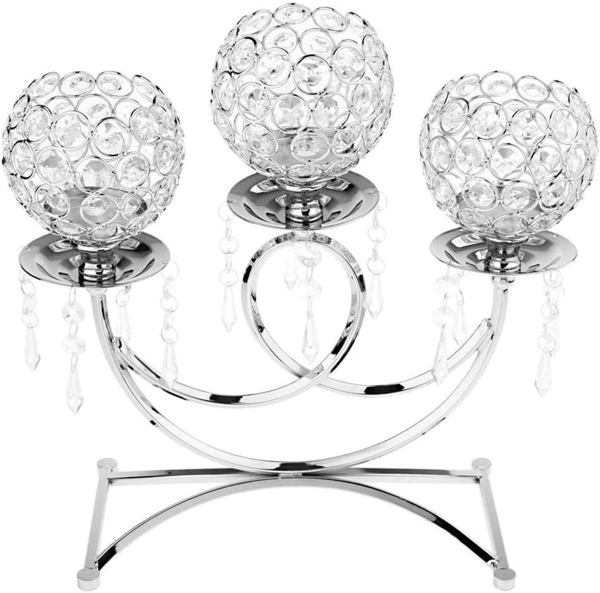 Kristallen Kaarsenhouder - Kandelaar Kaarsenstandaard - Bruiloft Decoratie - Handgemaakt Metaal Kristal - 36cm Hoog - Zilver