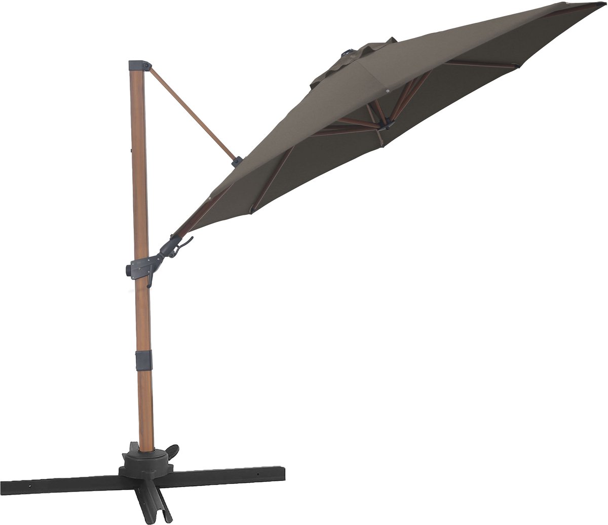 AXI Solis Zweefparasol Ø 300cm Houtlook/taupe incl. Hoes – Gepoedercoat frame met kruisvoet – 360° Draaibaar - Kantelbaar – foto 7