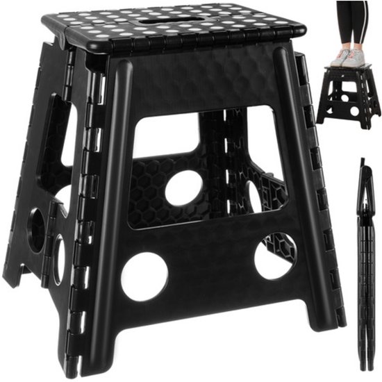 Tabouret pliant - Escabeau - Pliable - Marches de cuisine - Antidérapant - H 39cm - Zwart