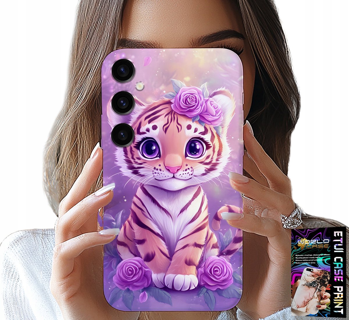 HOESJE VOOR SAMSUNG GALAXY S24 PLUS - SCHATTIGE TIJGER OP ROZE ACHTERGROND + GLAS