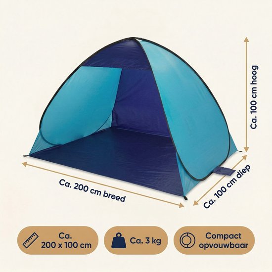 Lomera Strandtent Pop-Up UV50+ Bescherming - Opvouwbaar - Windscherm - Zonnetent - Zonnescherm voor Strand en Tuin - Met Grondzeil - Camping - Vakantie - Gezin - Zomer - Festival - Outdoor - Strandscherm - Zonwering - Buitenleven — afbeelding 3