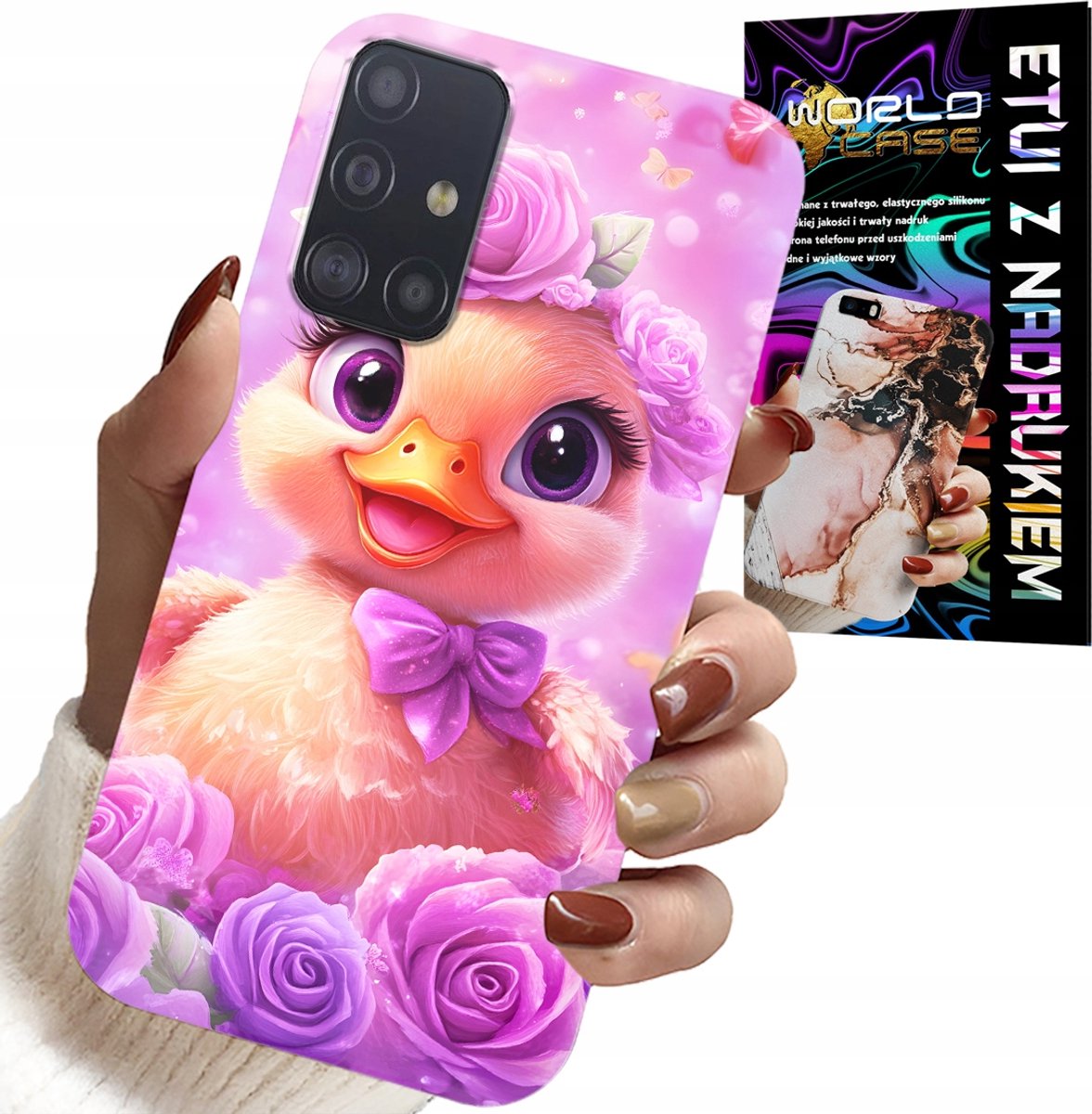 HOESJE VOOR SAMSUNG GALAXY M31S - SCHATTIG EENDJE OP EEN ROZE ACHTERGROND