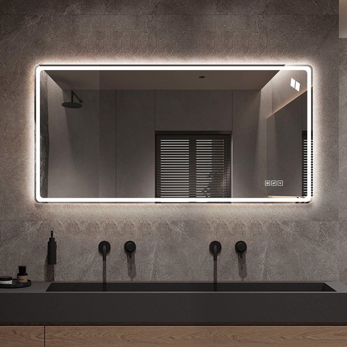 MODFU Badkamerspiegel Met LED-Verlichting – 120x60 cm – Touchbediening & Anti-Condens – 3