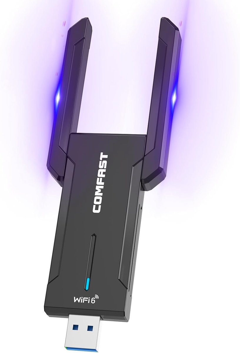 Draadloze WiFi Adapter - Netwerkkaart USB - Snelle Internetverbinding - Tri-Band WiFi 6E - 9x2.2x14.8 cm - Zwart