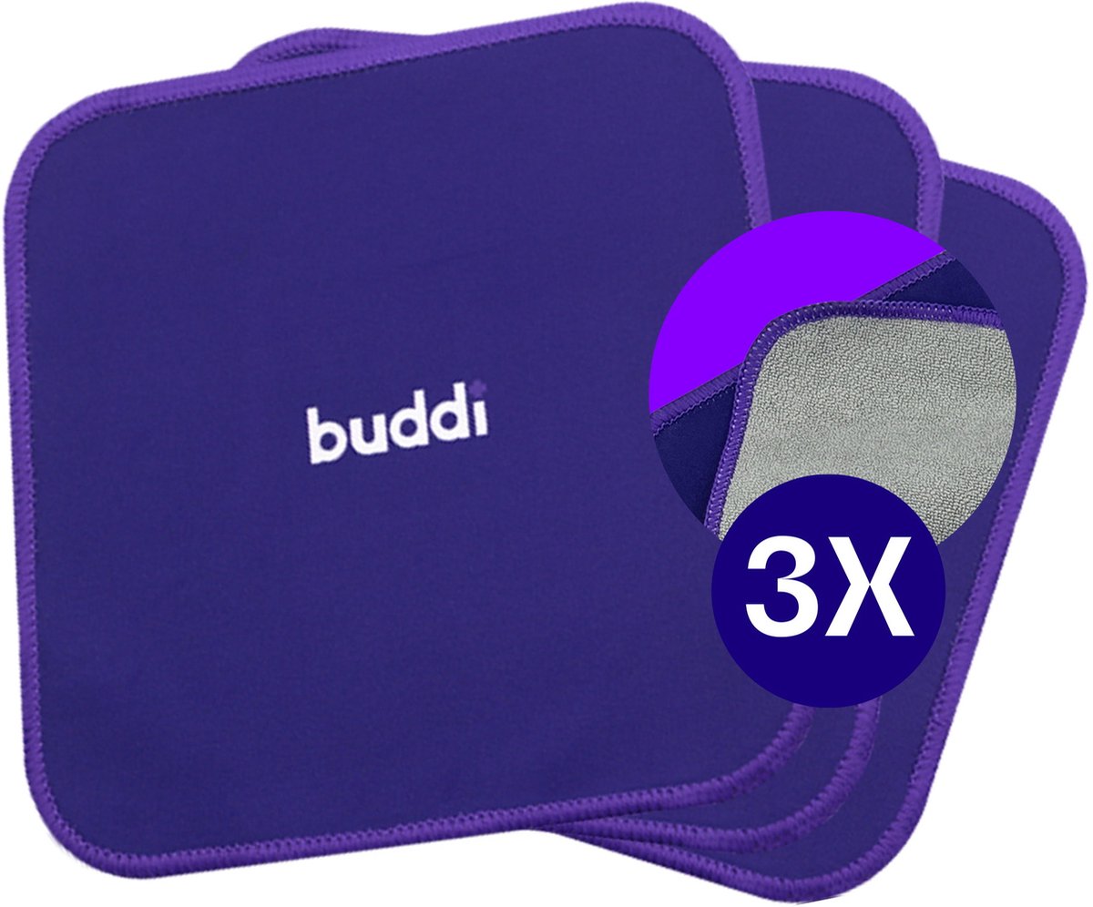 3-Pack Buddi Fresh Schoonmaak Microfiber Doek - Beeldscherm en telefoon schoonmaken - Dikke Schoonmaakdoek voor Beeldschermen - Brillendoekje - Smartphone Laptop Tablet - Paars - Dubbelzijdig