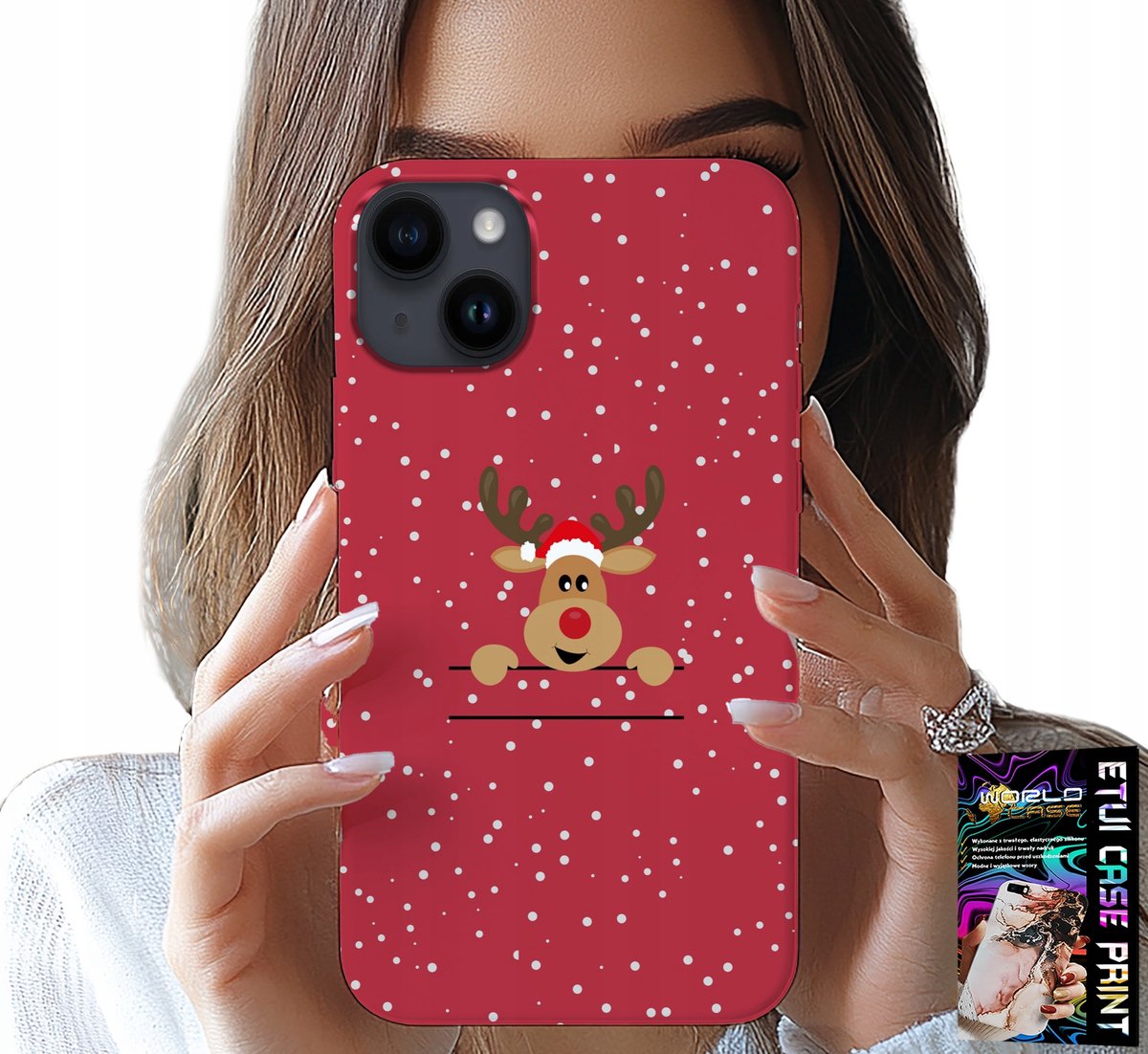 HOESJE VOOR IPHONE 15 - KERSTRENDIEREN, KERSTMAN + GLAS