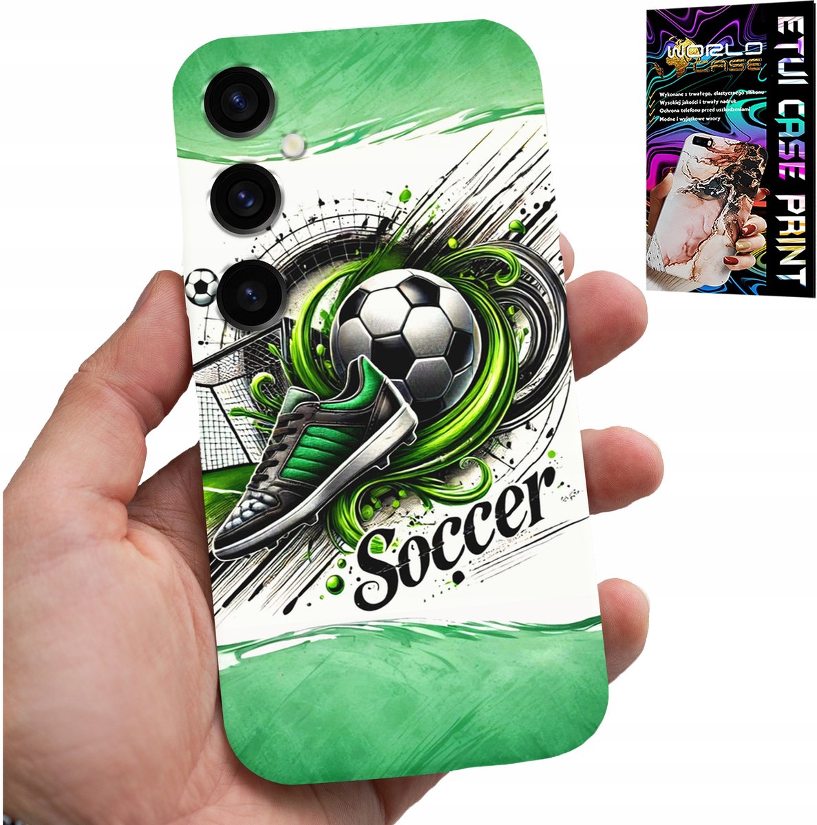 HOESJE VOOR SAMSUNG GALAXY A04S - VOETBAL, VOETBALHOESJE + GLAS