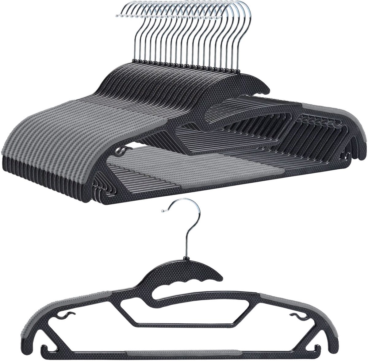 SEVERNO Home Softy - Kledinghanger Set - Antislip - 20 Stuks - Zwart-Grijs