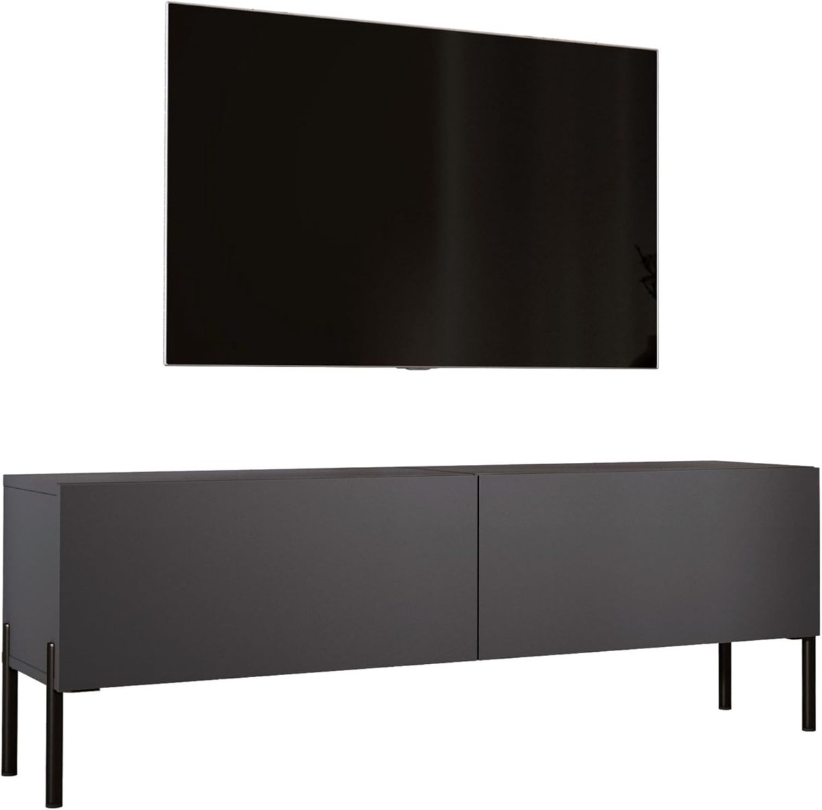 Moderne TV Kast - Media Meubel - Woonkamer Opbergen - Laag Design - 140x52x32 cm - Antraciet Zwart