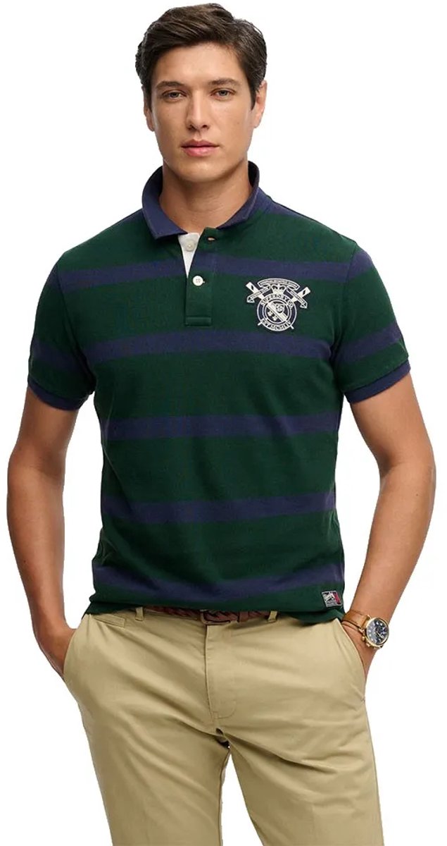 Superdry Crest Stripe Korte Mouw Poloshirt 2XL Man Marineblauw