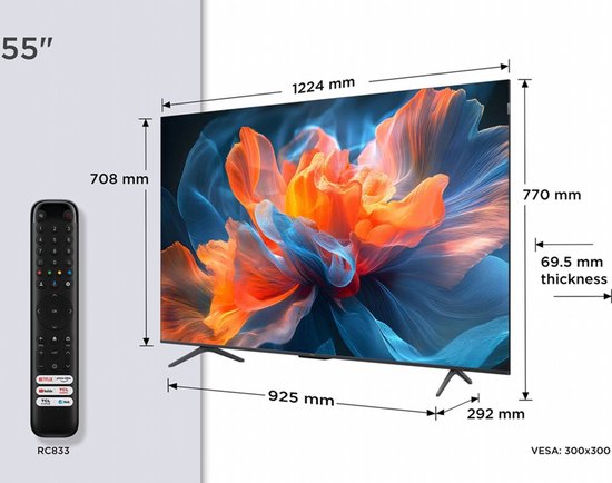TCL 55T8C - 55 inch - 4K QLED - 144Hz - 2025 - Smart TV | bol