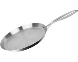 Cheffinger, Crêpepan 28 cm van Roestvrij Staal Geschikt voor Alle Warmtebronnen Inductie, Zilver