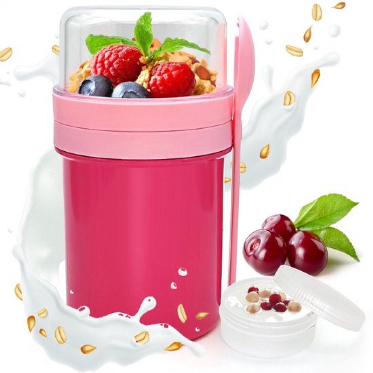 Yoghurtbeker - Muesli To-Go Cup - Vriezer-, Magnetron- en Vaatwasserbestendig - 1 stuk - Roze